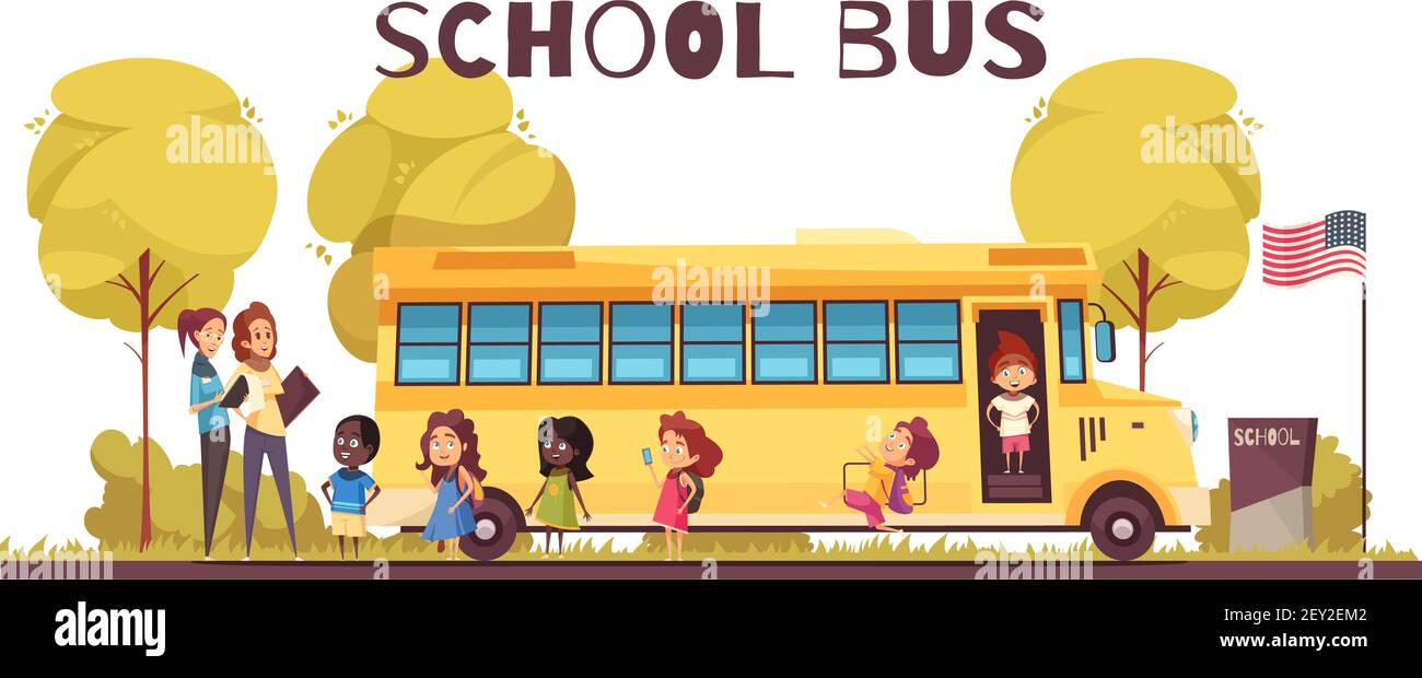 School Bus Cartoon Illustration Stock Vector