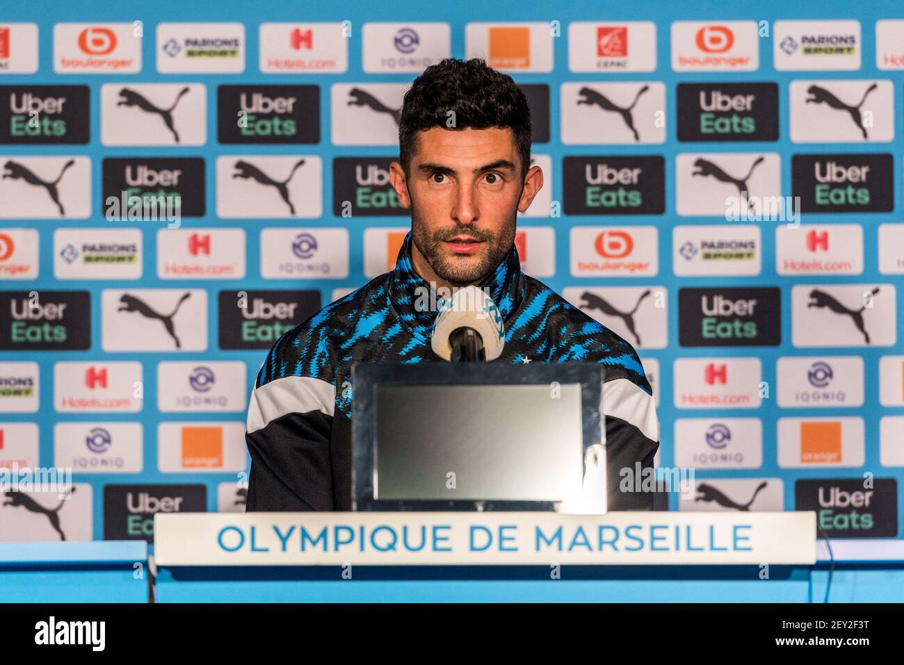 Marseille, France. 05th Mar, 2021. Alvaro Gonzalez press conference at the OM Training Center in Marseille, France on March 5, 2021. Photo by Florian Escoffier/ABACAPRESS.COM Credit: Abaca Press/Alamy Live News Stock Photo