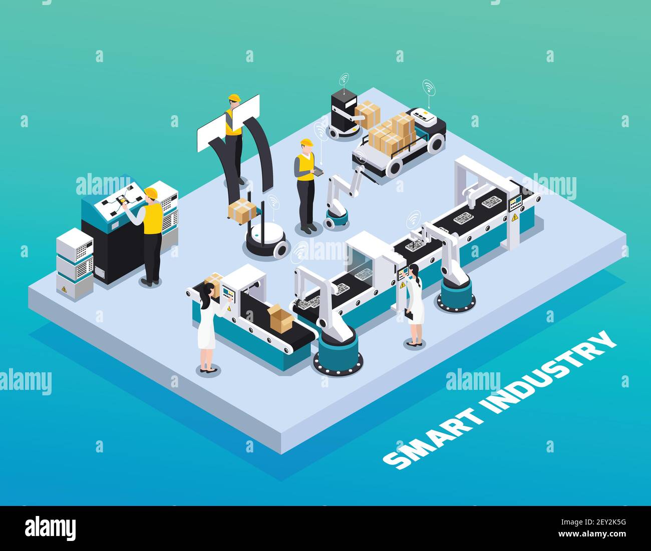 Isometric smart industry colored composition with production and ...