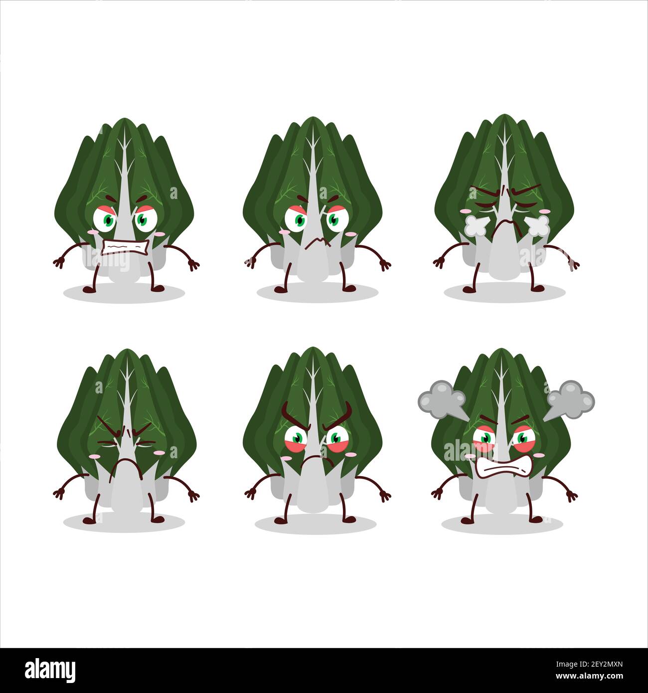 Swiss chard cartoon character with various angry expressions. Vector