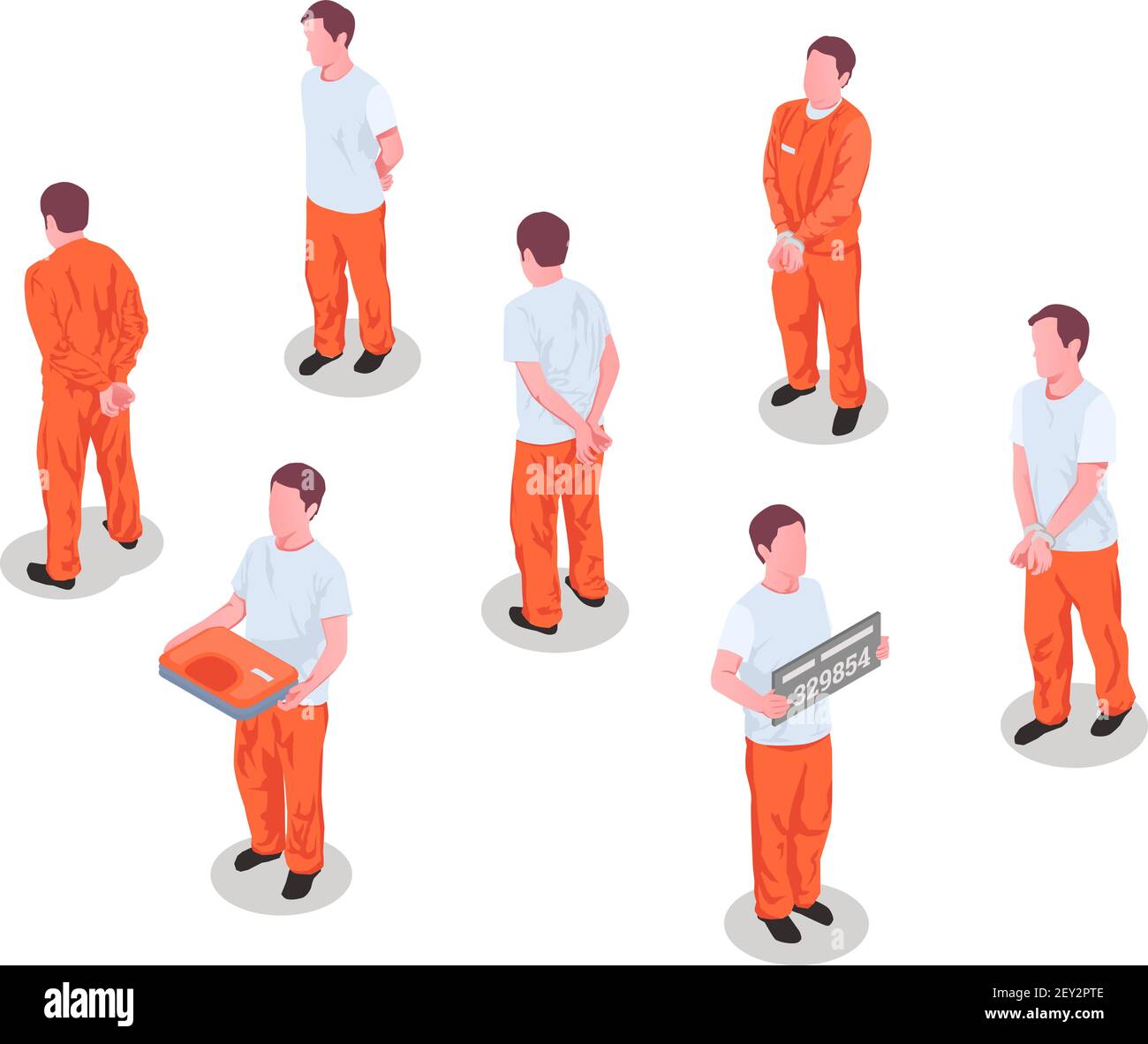Jail inmates criminals arrested incarcerated persons male characters in prison detainee uniform isometric set isolated vector illustration Stock Vector