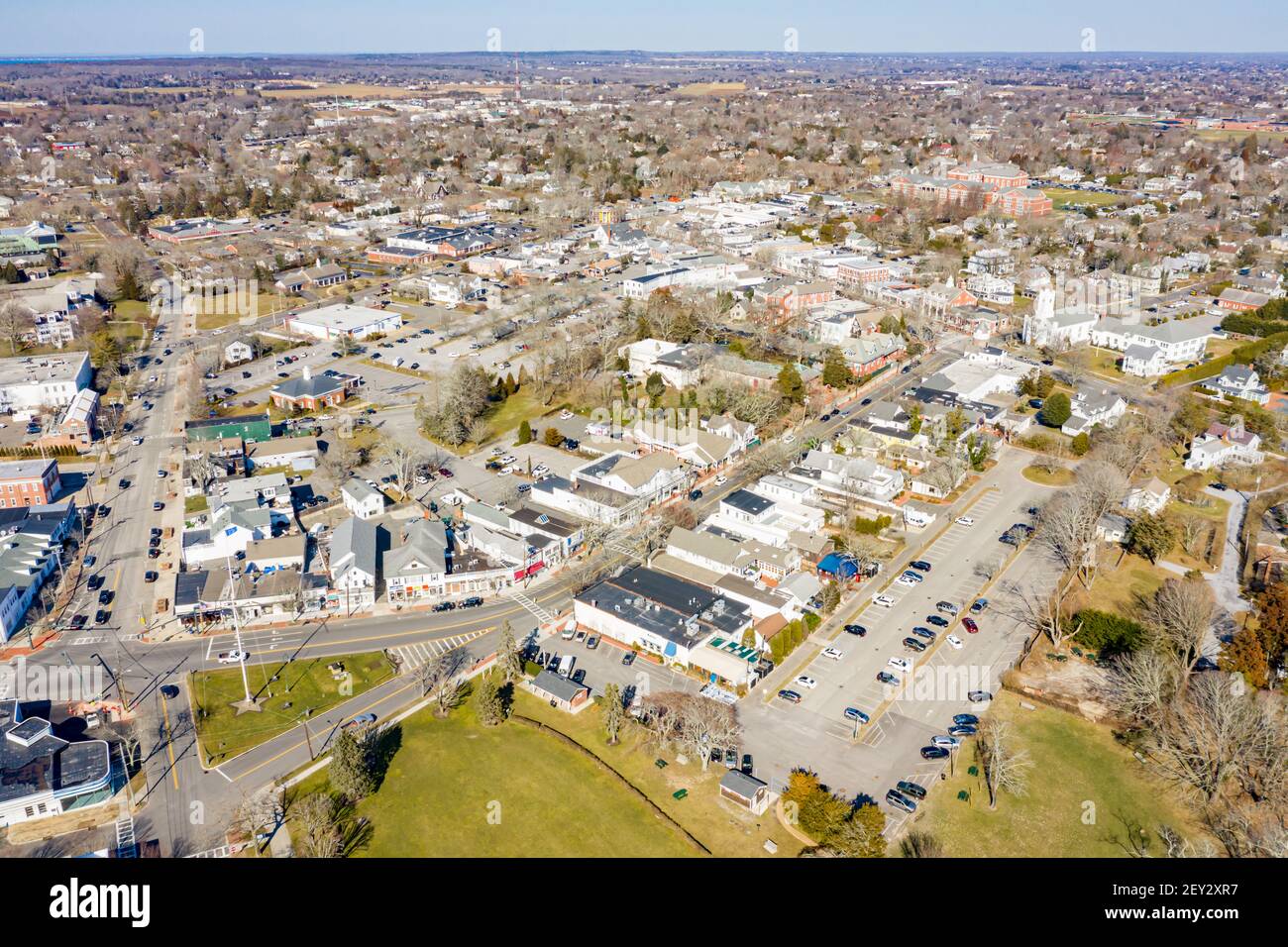 Aerial view of Southampton Village, Southampton, NY Stock Photo