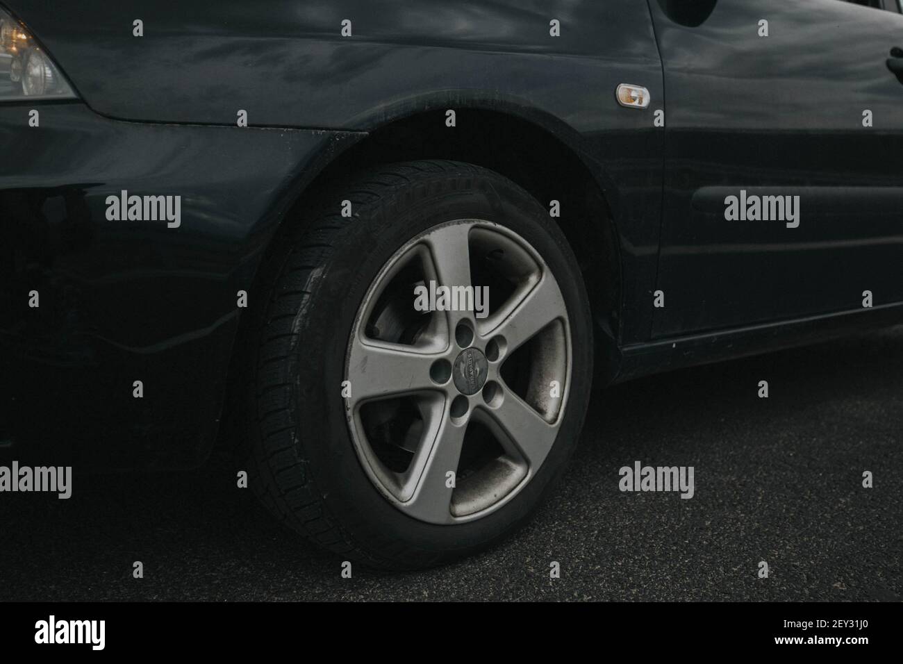 BRCKO, BOSNIA AND HERZEGOVINA - May 21, 2019: Shot of black Seat Ibiza car on road Stock Photo