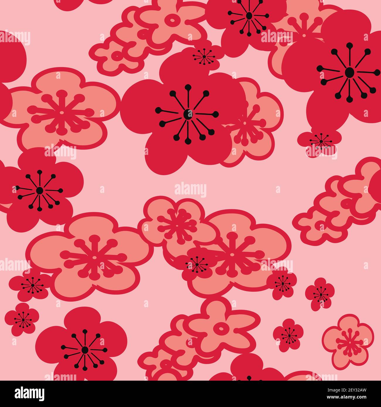 Vector pink background pink red cherry blossoms flower. seamless pattern background. Stock Vector