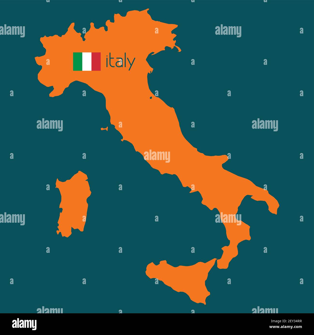 Orange silhouette of Italy with flag on a sherpa blue background. Vector Stock Vector