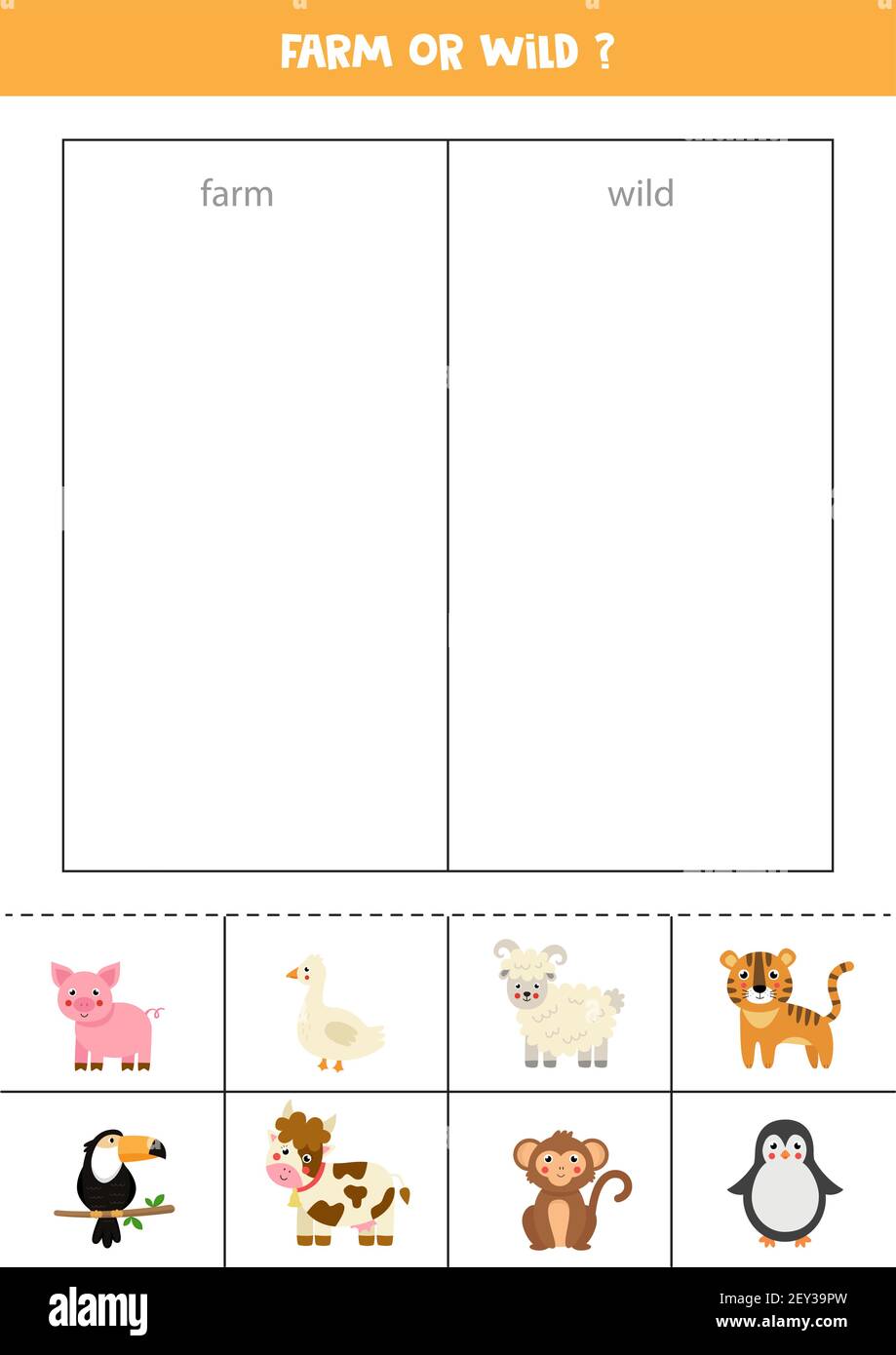 Wild or domestic animals. Sorting game for preschool kids. Educational  logical worksheet Stock Vector Image & Art - Alamy