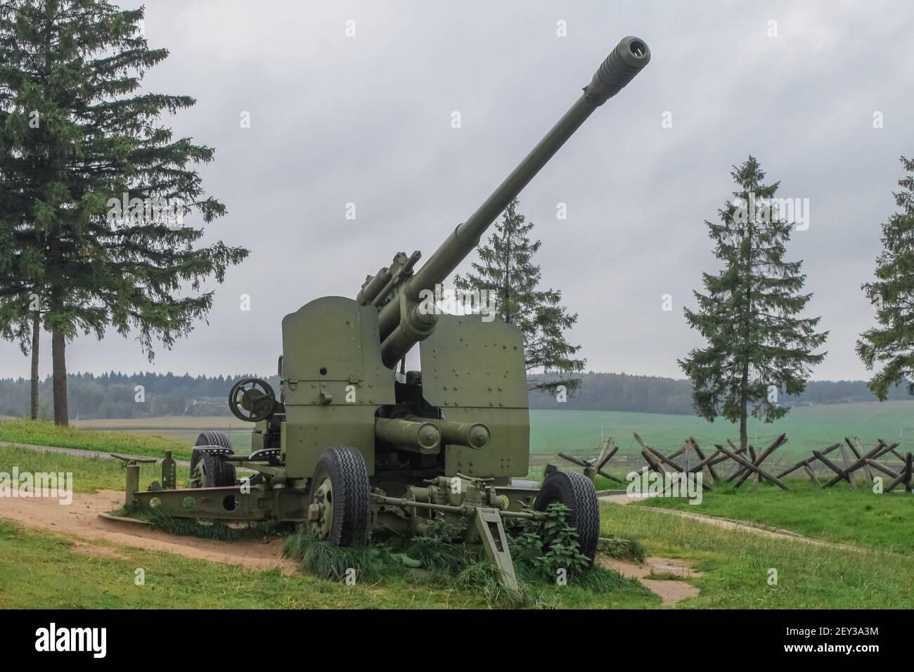 Soviet 37-mm automatic anti-aircraft gun of the 1939 model. Belarusian Historical Museum of the Stalin Line Stock Photo