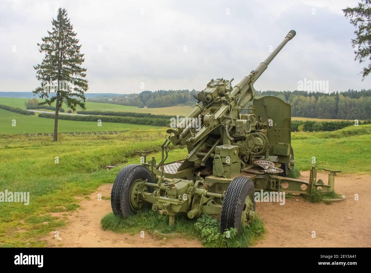An old Soviet 37-mm automatic anti-aircraft gun. Belarusian Historical Museum of the Stalin Line Stock Photo