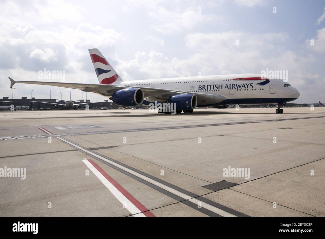 A British Airways Airbus A380 arrives at the terminal Washington Dulles
