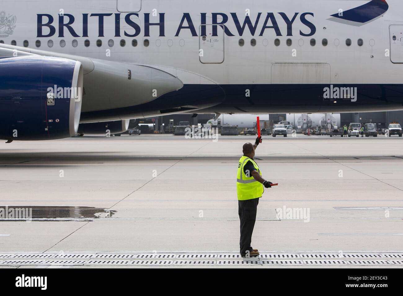 A British Airways Airbus A380 arrives at the terminal Washington Dulles