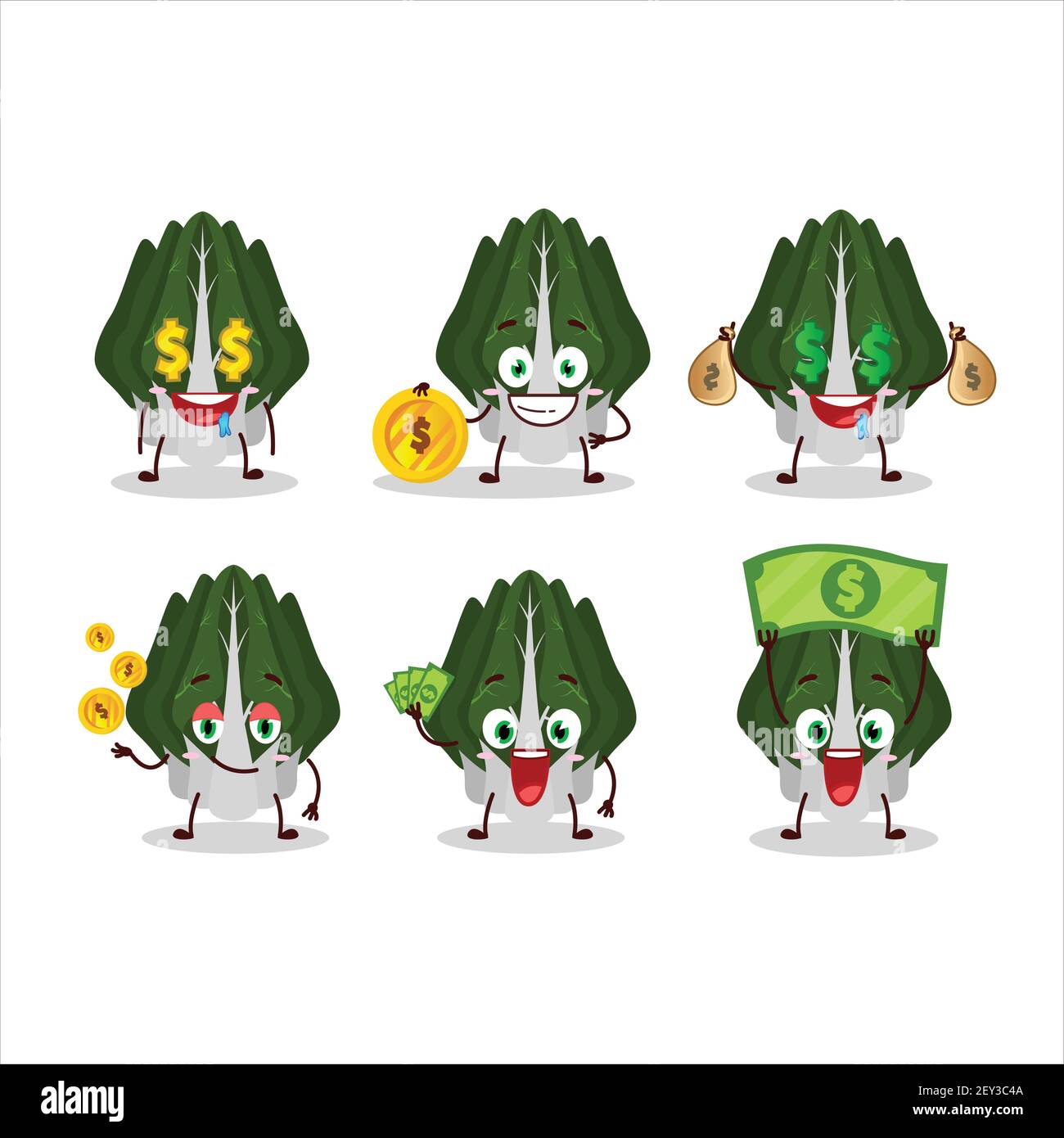 Swiss chard cartoon character with cute emoticon bring money. Vector