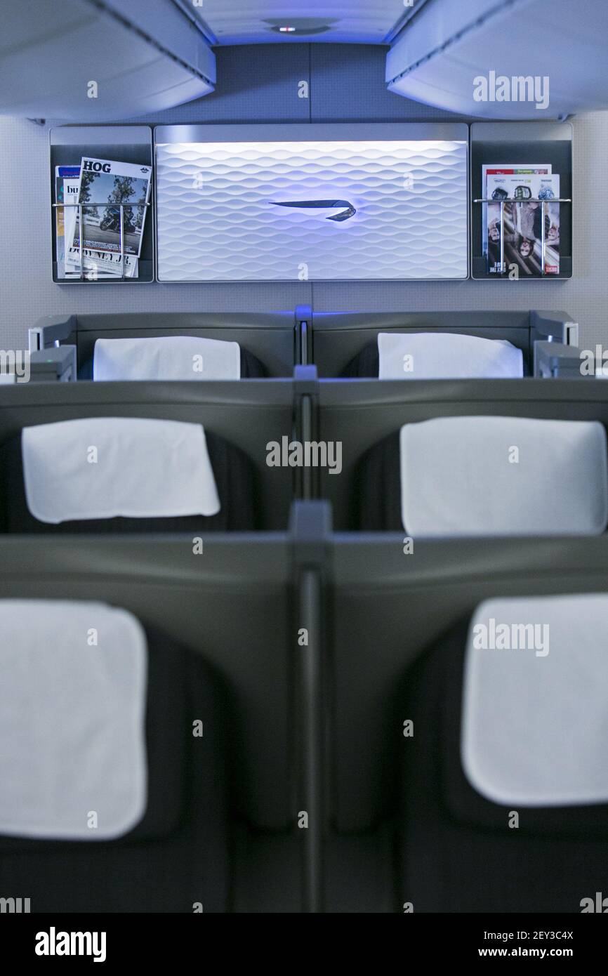 The Club World (Business Class) cabin of a British Airways Airbus A380