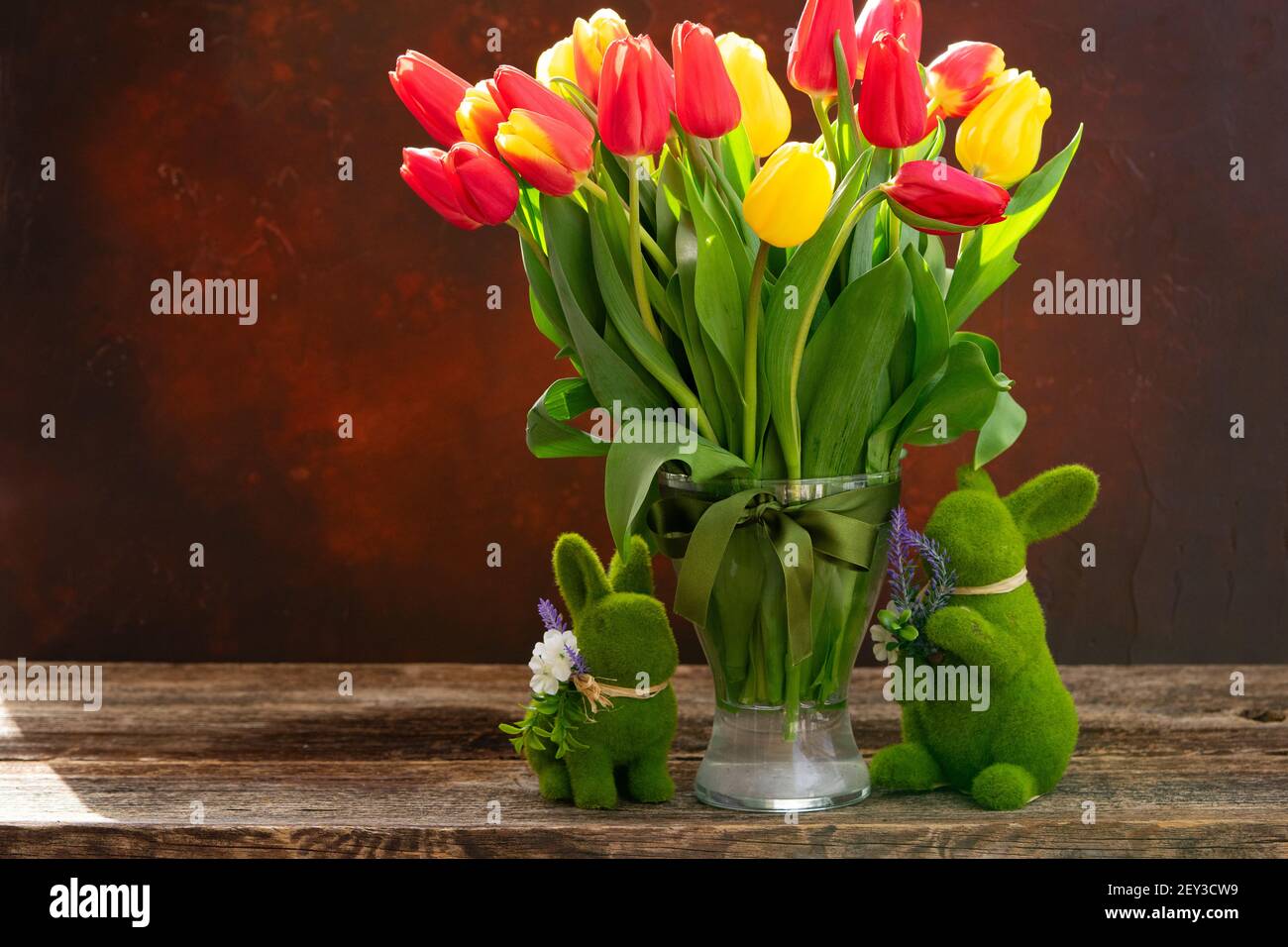 Easter scene with colored eggs Stock Photo - Alamy