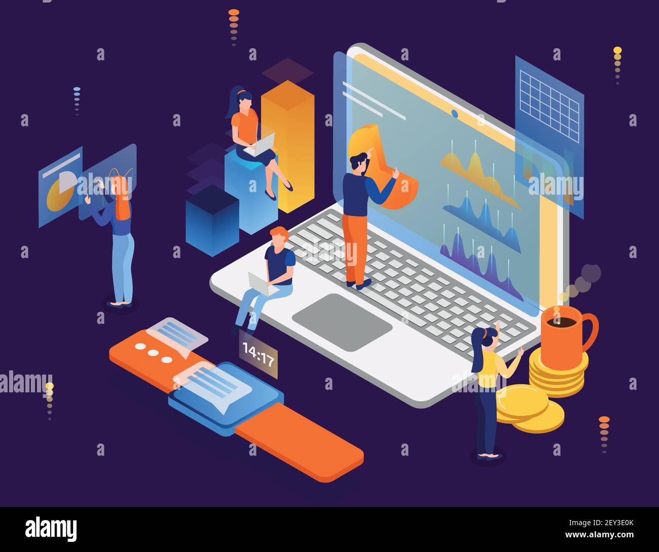 People using computer and communication electronic devices interface