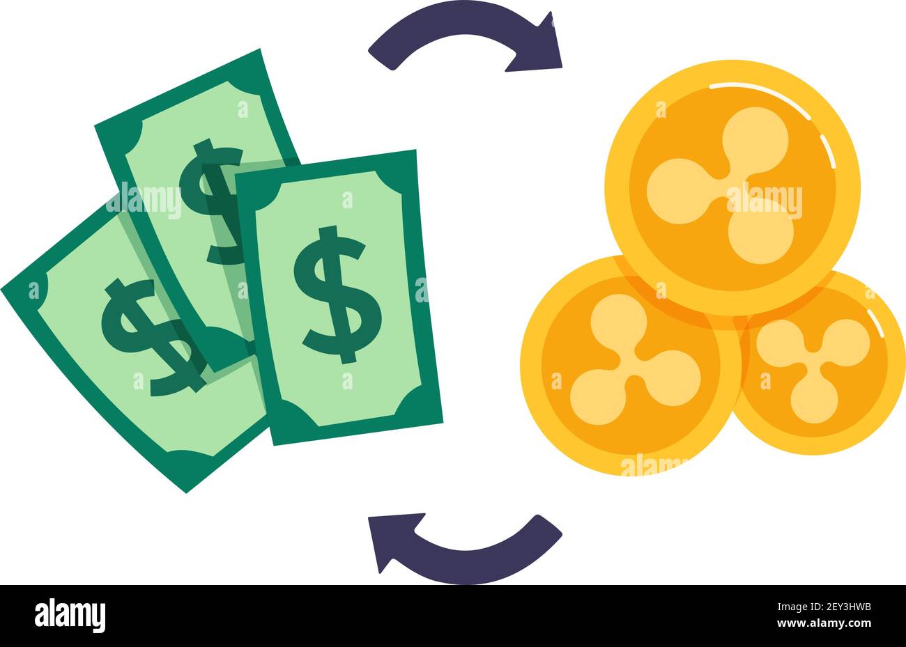 Vector illustration Exchange Ripple coins for dollar. Blockchain