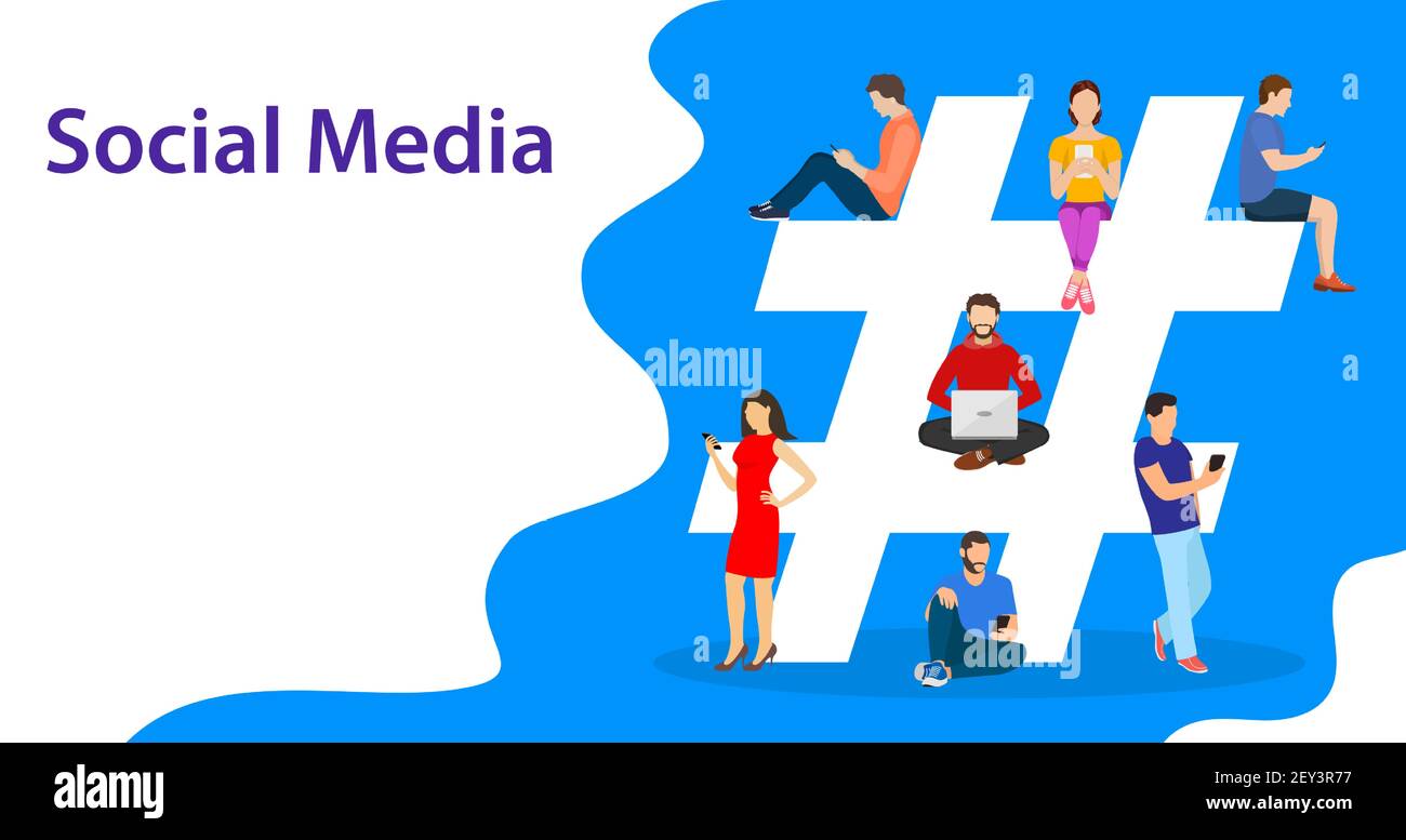 Hashtag concept. people using mobile Stock Vector