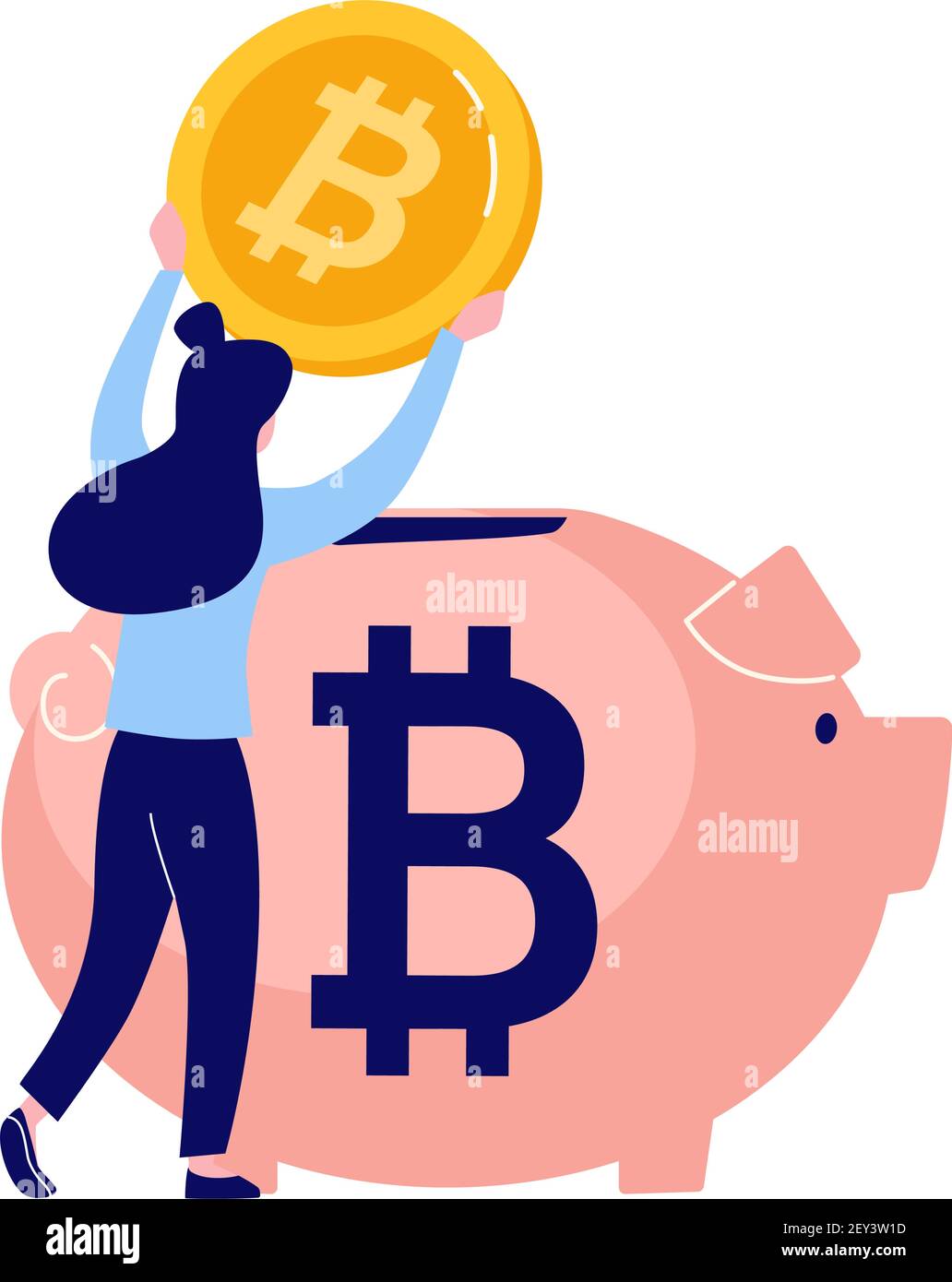 The girl fills her piggy bank with bitcoin coins. Cryptocurrency  accumulation scheme. Vector illustration of digital currency in a flat  style. Alternative investments Stock Vector Image & Art - Alamy