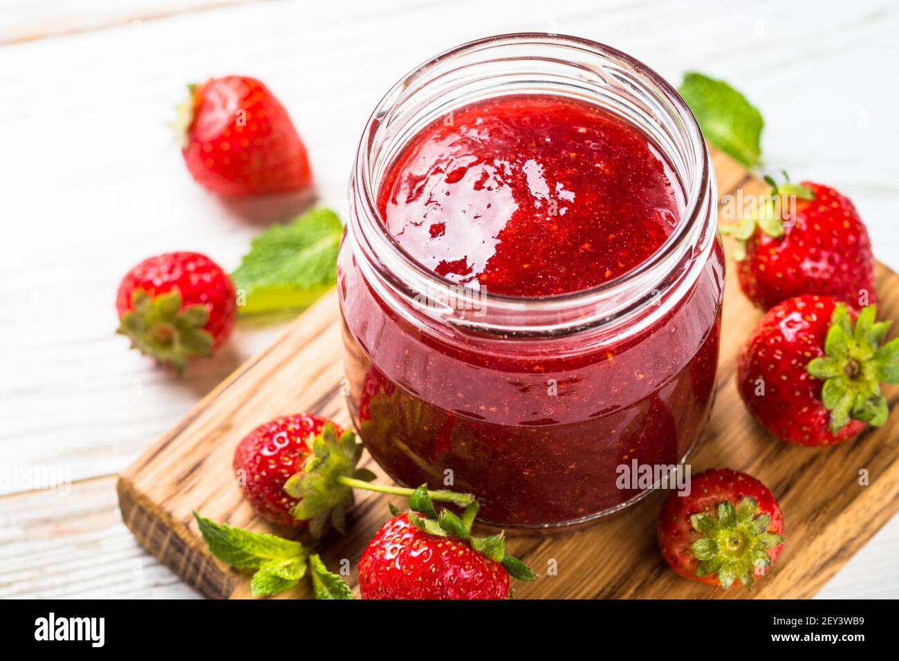 Strawberry jam in the glass jar Stock Photo - Alamy