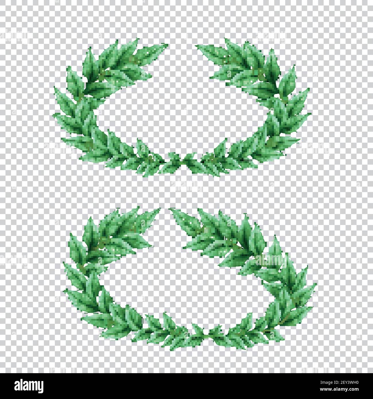 Set of two isolated green laurel wreaths in realistic style on ...