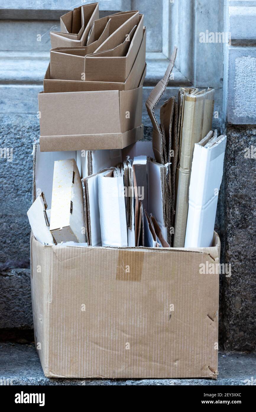 cardboard boxes stacked for recycling Stock Photo Alamy