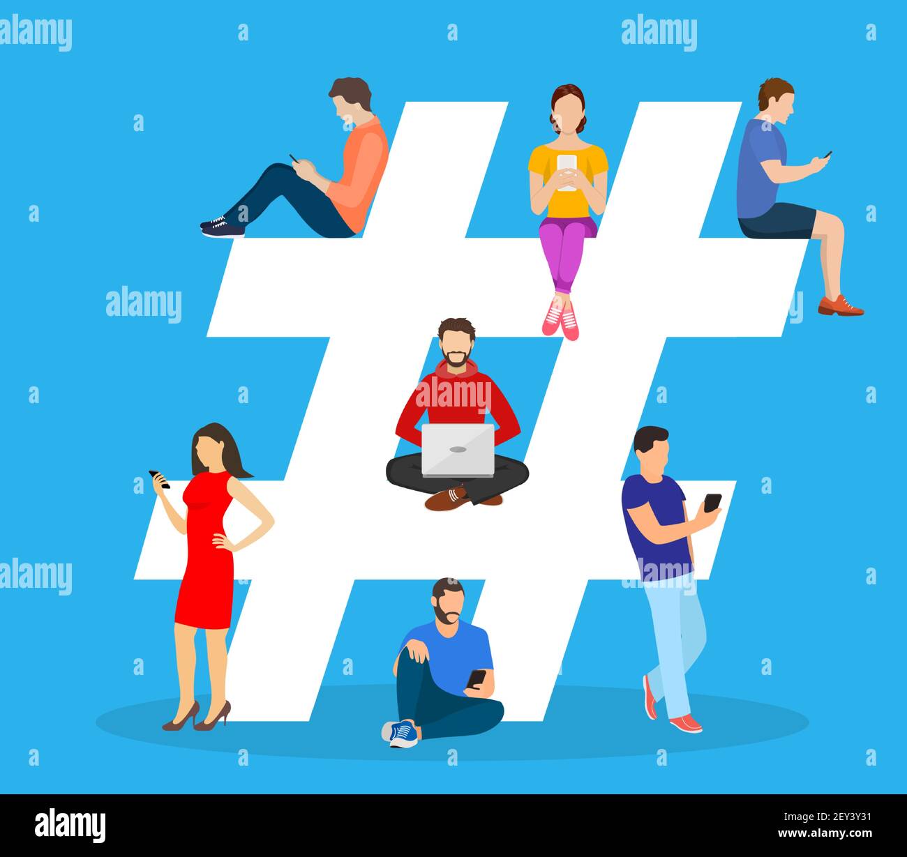 Hashtag concept. people using mobile Stock Vector