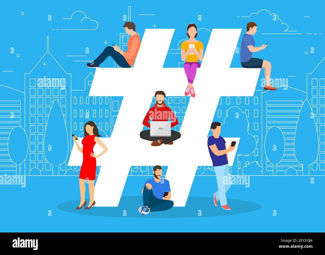 Hashtag concept. people using mobile Stock Vector