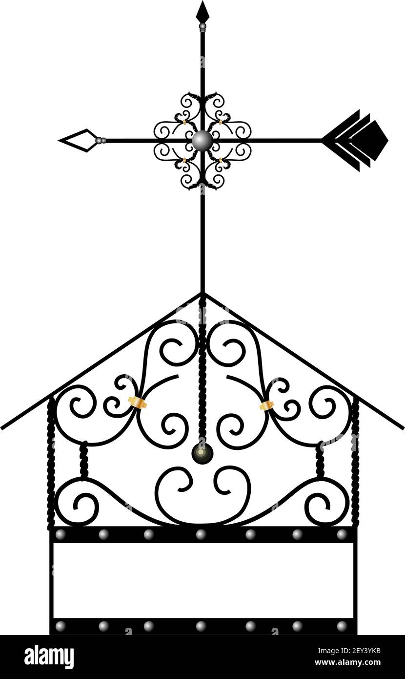 Covered on the chimney. Fireplace decor. Forged facade element. Artistic forging. Vane Stock Vector