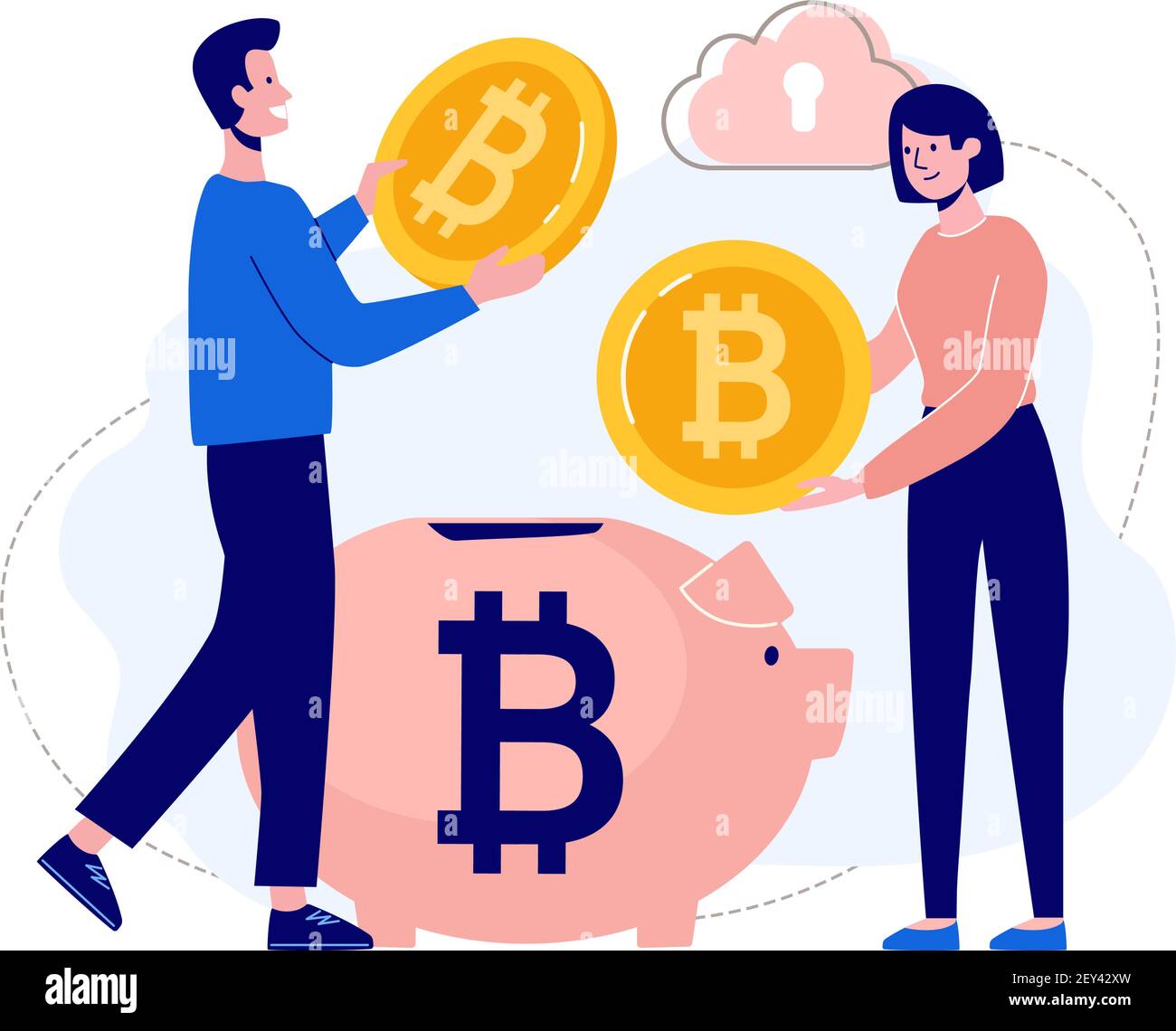 People fill their piggy bank with bitcoin coins. Cryptocurrency  accumulation scheme. Vector illustration of digital currency in a flat  style Stock Vector Image & Art - Alamy