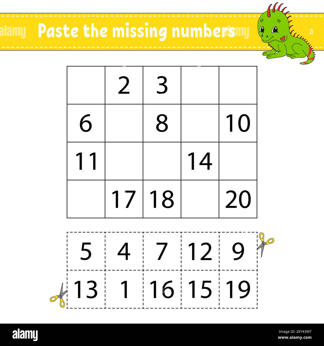 paste the missing numbers 1 20 game for children handwriting practice learning numbers for kids education developing worksheet activity page iso stock vector image art alamy