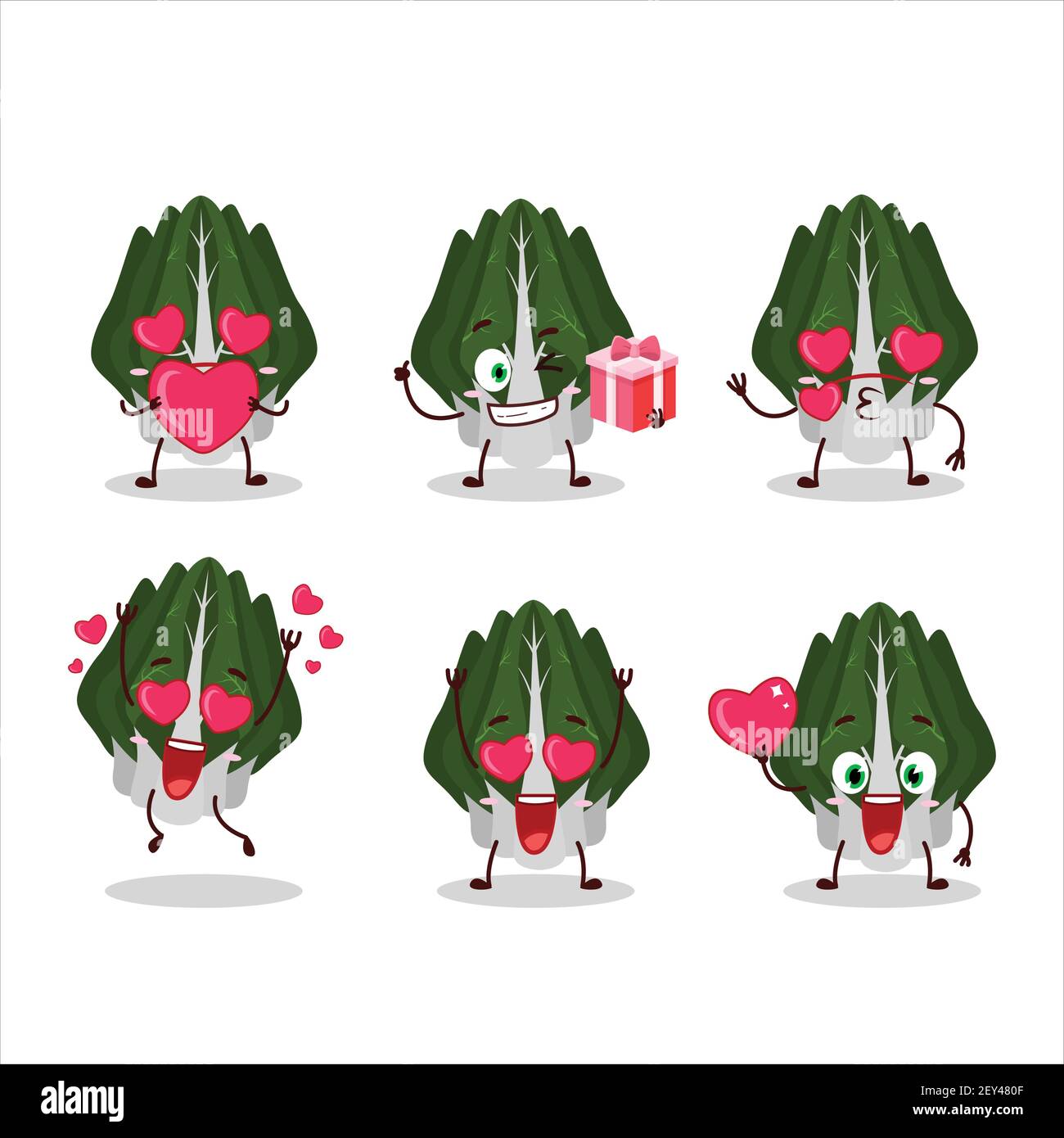 Swiss chard cartoon character with love cute emoticon. Vector