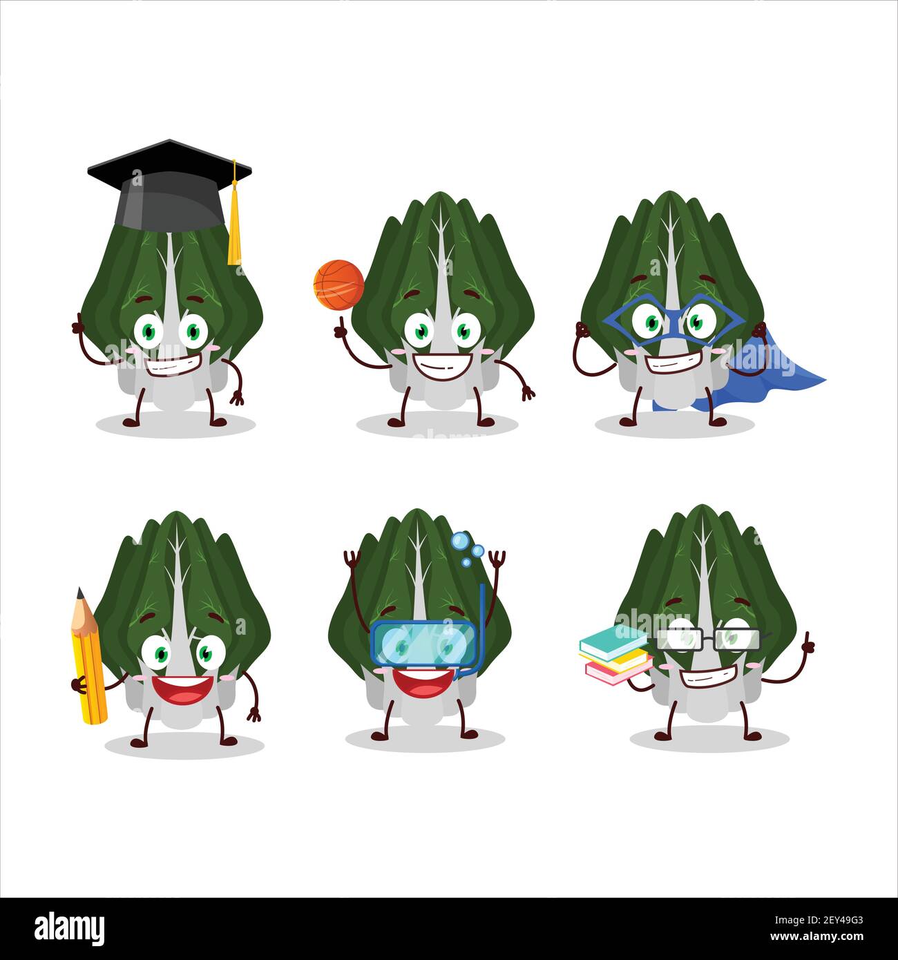 School student of swiss chard cartoon character with various