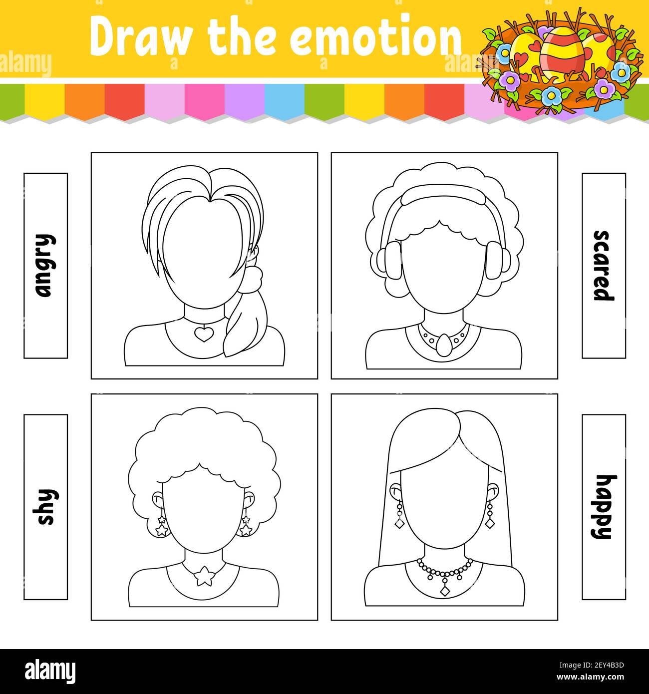draw the emotion worksheet complete the face coloring book for kids cheerful character vector illustration black contour silhouette isolated on stock vector image art alamy