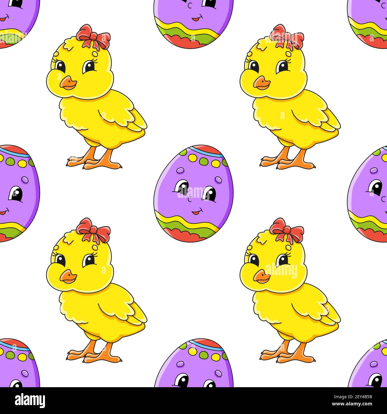 Easter theme. Color seamless pattern. Cartoon style. Hand drawn. Vector ...