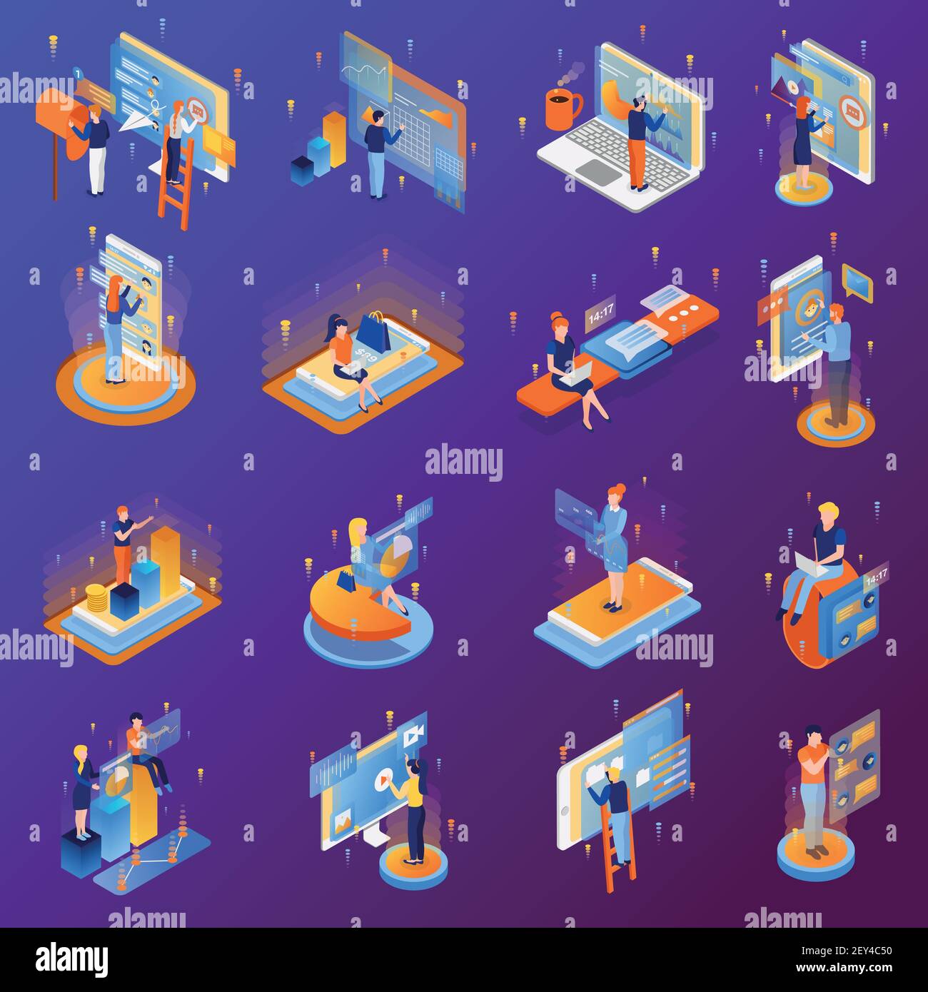 People and interface isometric icons set with smartphone touchscreen 3d ...