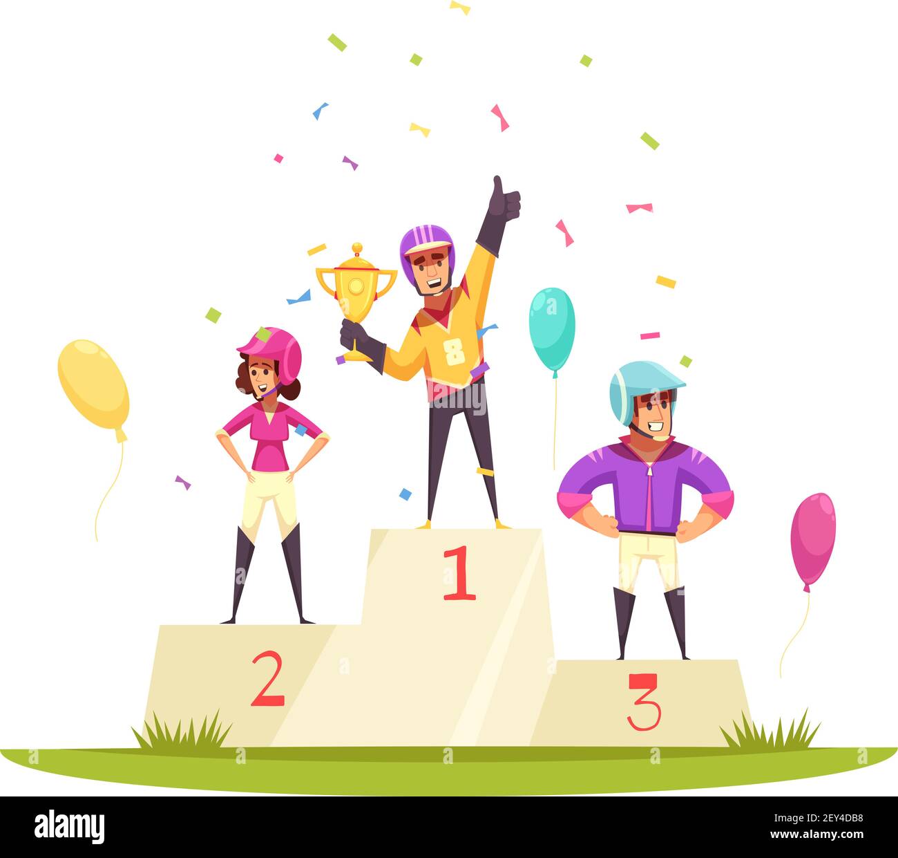 Equestrian sport composition with view of outdoor winners rostrum ...