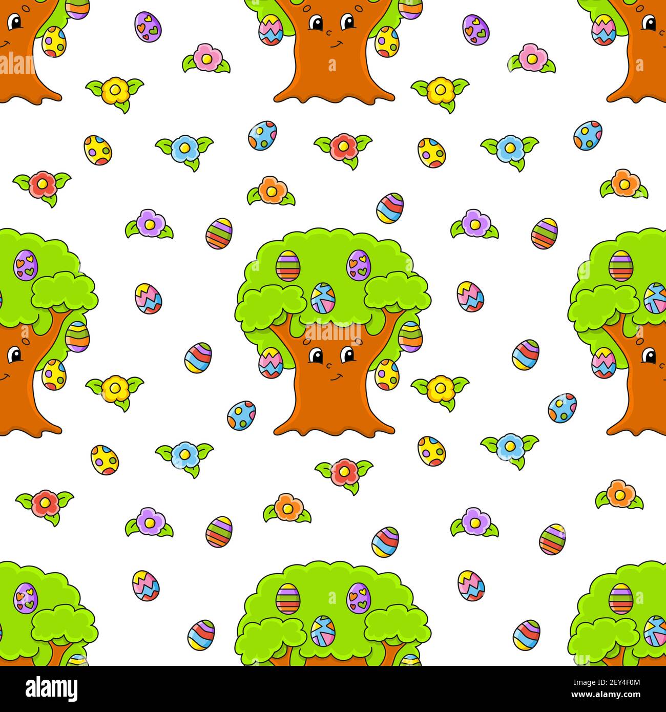 Easter theme. Color seamless pattern. Cartoon style. Hand drawn. Vector ...