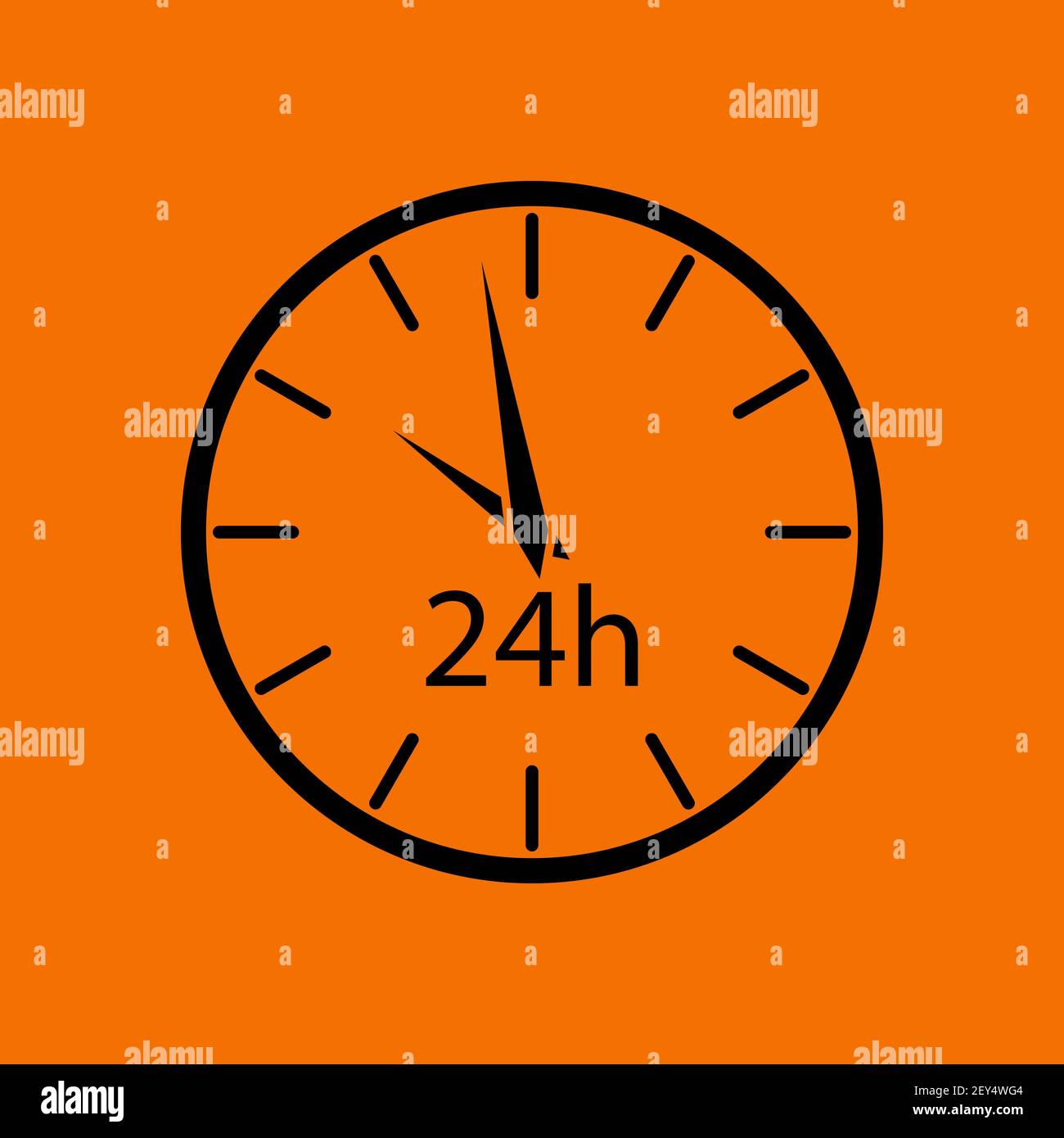 24 Hours Clock Icon. Black on Orange Background. Vector Illustration ...