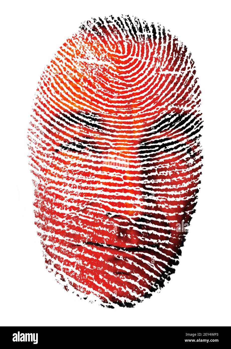 face of middle aged man visible in the pattern of a finger thumb print Stock Photo