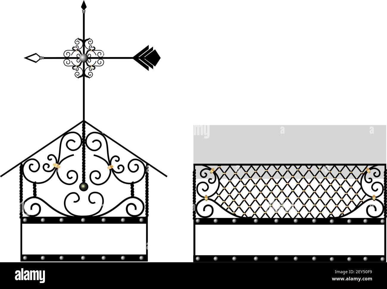 Covered on the chimney. Fireplace decor. Forged facade element. Artistic forging. Vane Stock Vector