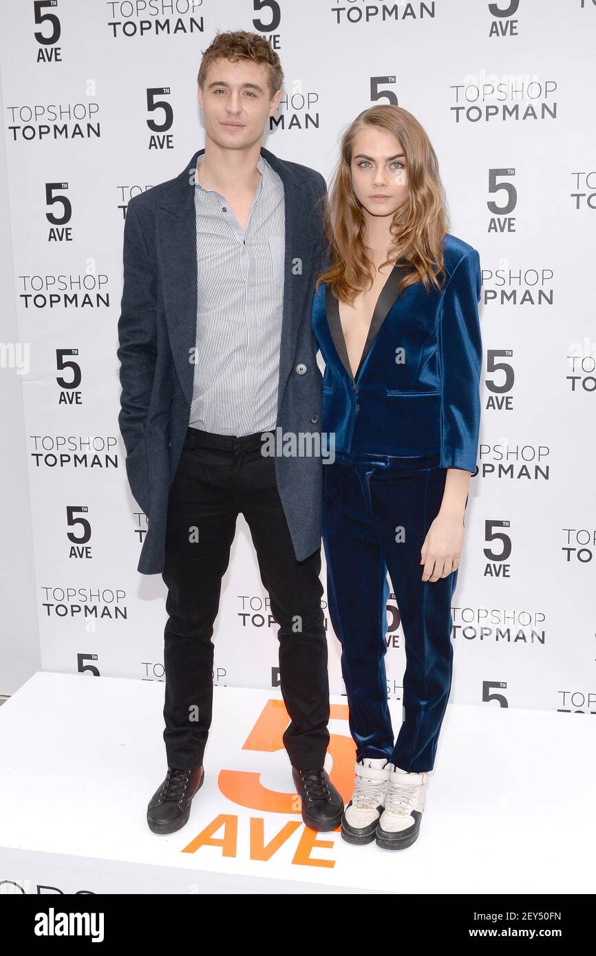 L-R) Actor Max Irons and Cara Delevingne attend the Topshop Topman Flagship  Store grand opening on Fifth Avenue in New York, NY, on November 5, 2014.  (Photo by Anthony Behar/Sipa USA Stock