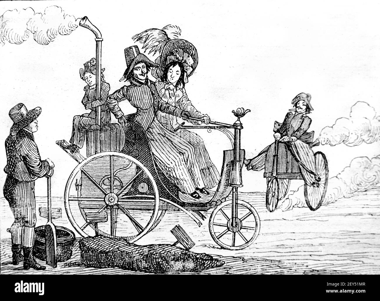 Imaginary or Futurist Steam-Powered Tricycle or Trike 1896 Vintage Illustration or Old Engraving Stock Photo