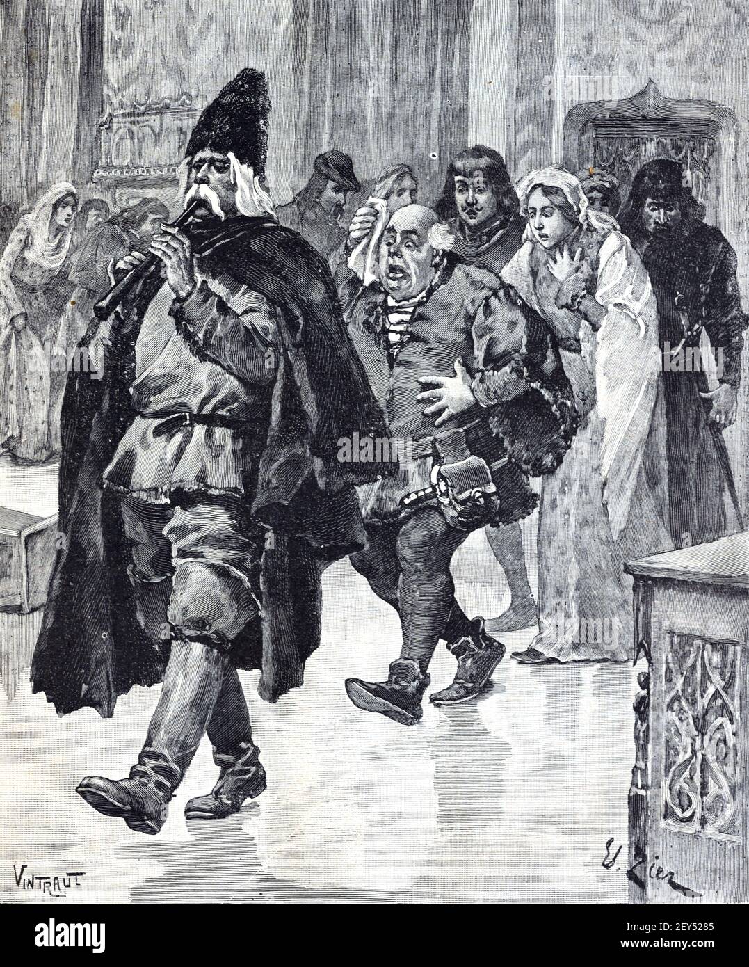 Local Legend based on the Pied Piper of Hamelin of People Following Piper or Flautist as a Parody or Symbol of People or the Population Following a Leader with Blind Admiration or Blind Faith Hanover Germany 1896 Vintage Illustration or Engraving Stock Photo