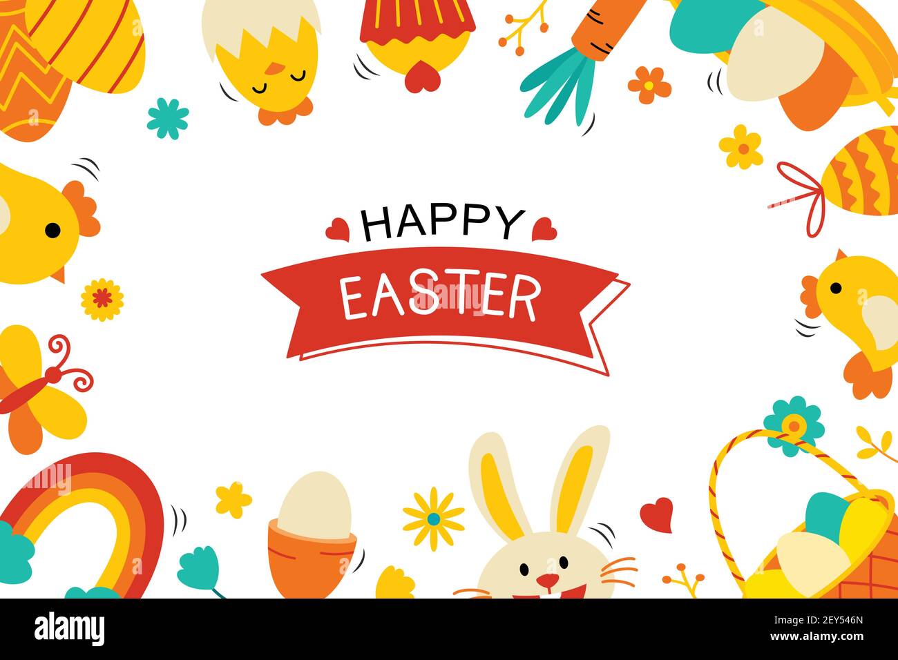 Easter flyer and banner template with decorative object element. Easter egg greeting card and poster background. Stock Vector