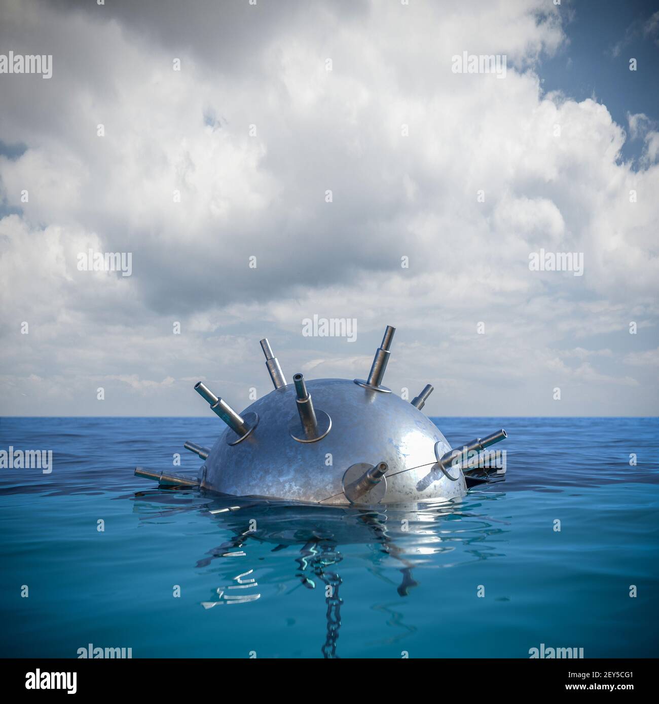 metal mine in the middle of the sea. danger concept. 3d render Stock Photo