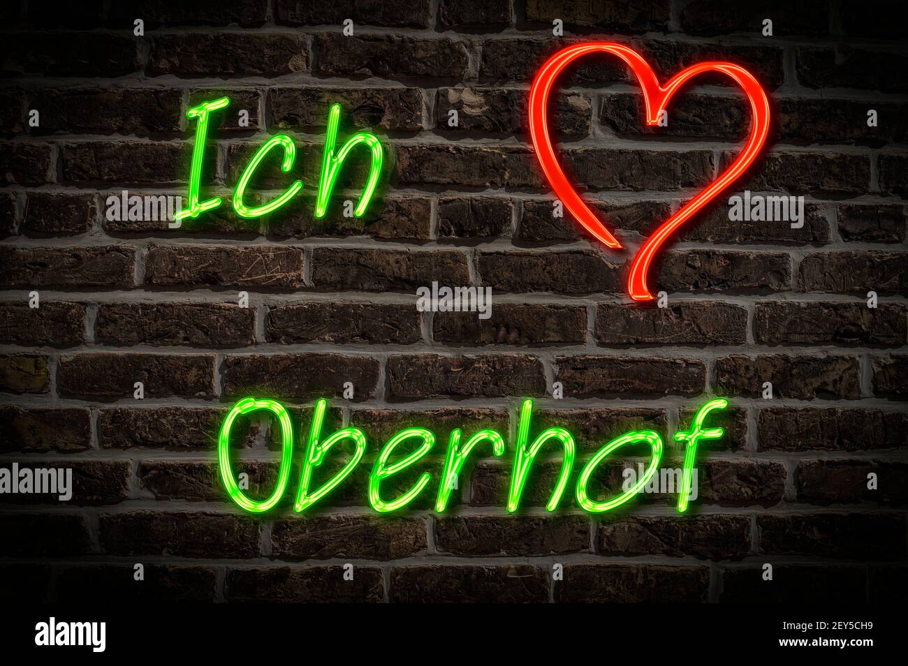 Leuchtreklame, Ich liebe Oberhof, Thüringen, Deutschland, Europa | Illuminated advertising, I love Oberhof, Thuringia, Germany, Europe Stock Photo