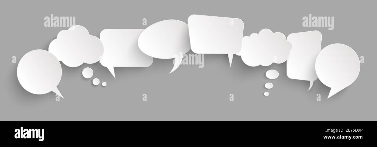 illustration of eight speech bubbles with shadow looking like stickers ...