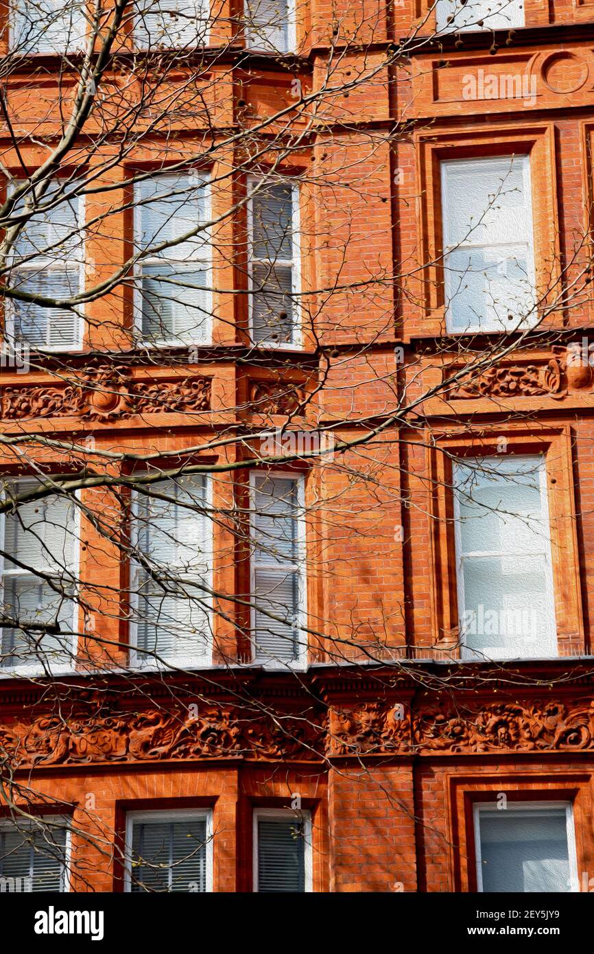 In europe london old red brick wall and historical window Stock Photo ...