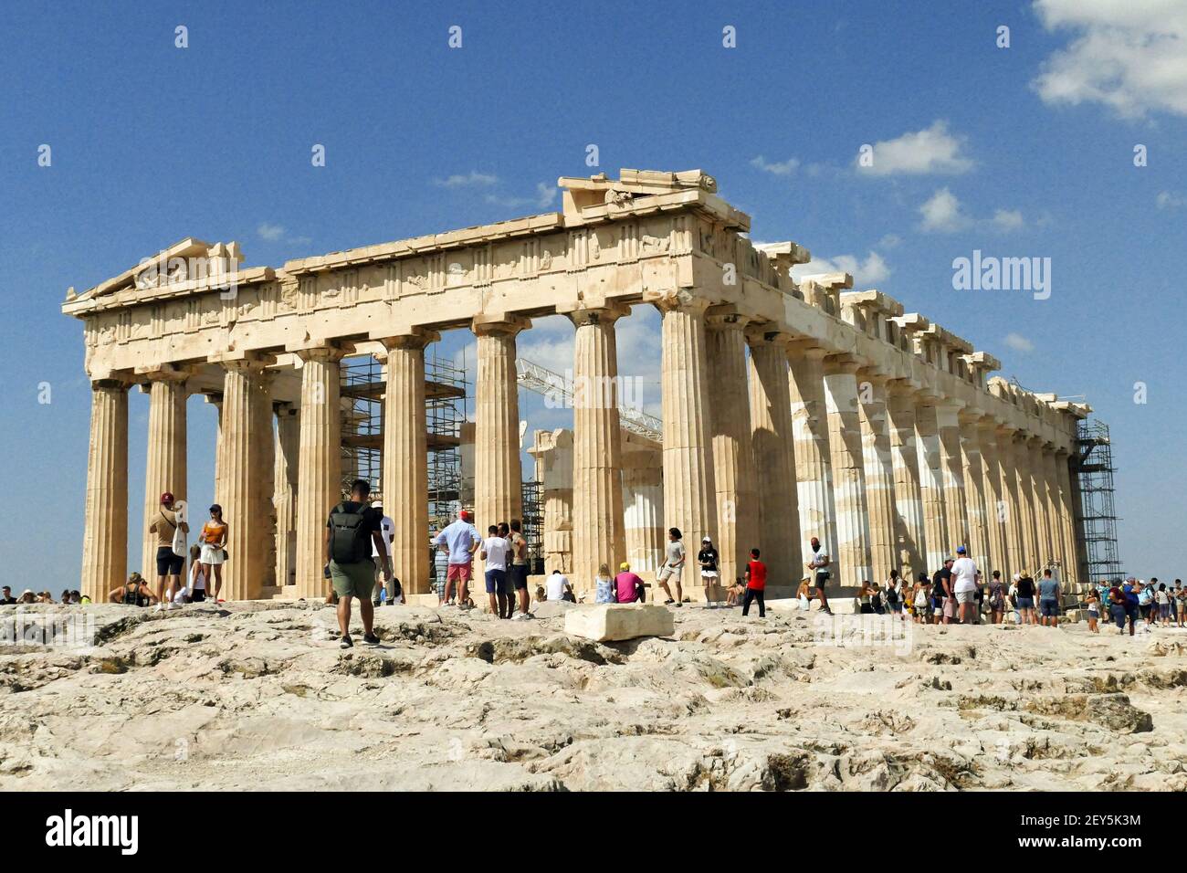 Greece, Athens, The Parthenon under renovation with scaffolding..The