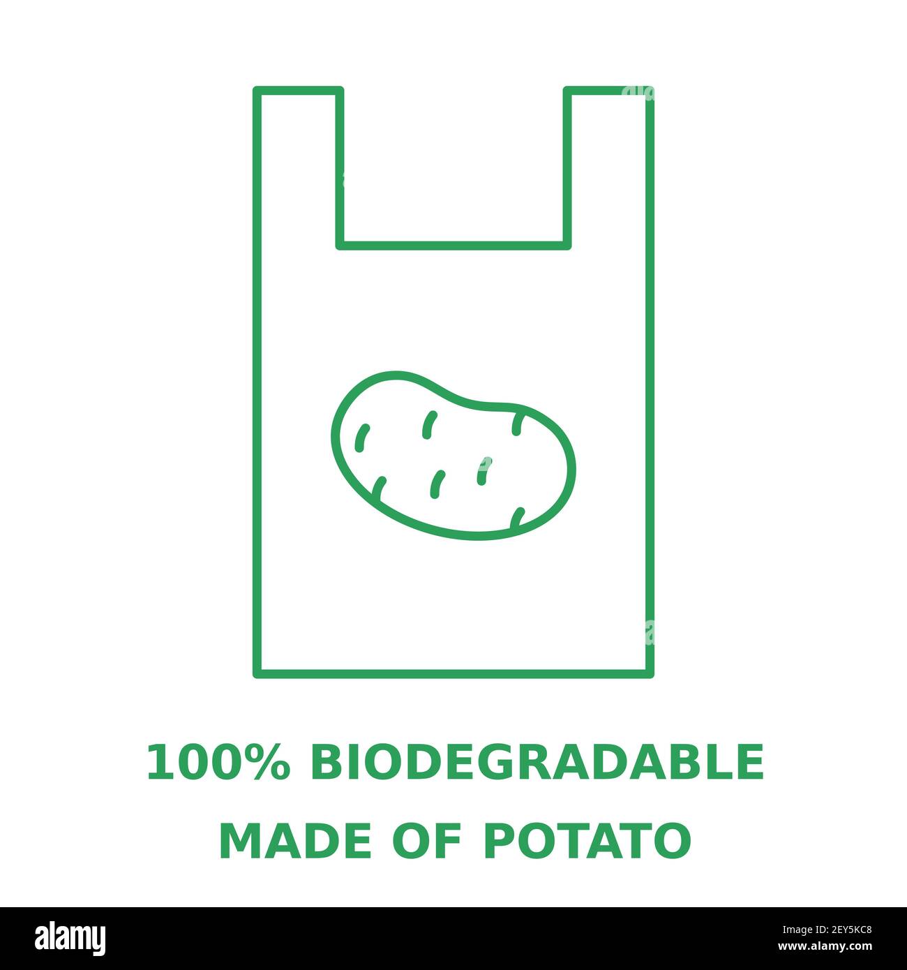 Biodegradable plastic bag made of potato starch. Green bag with potato