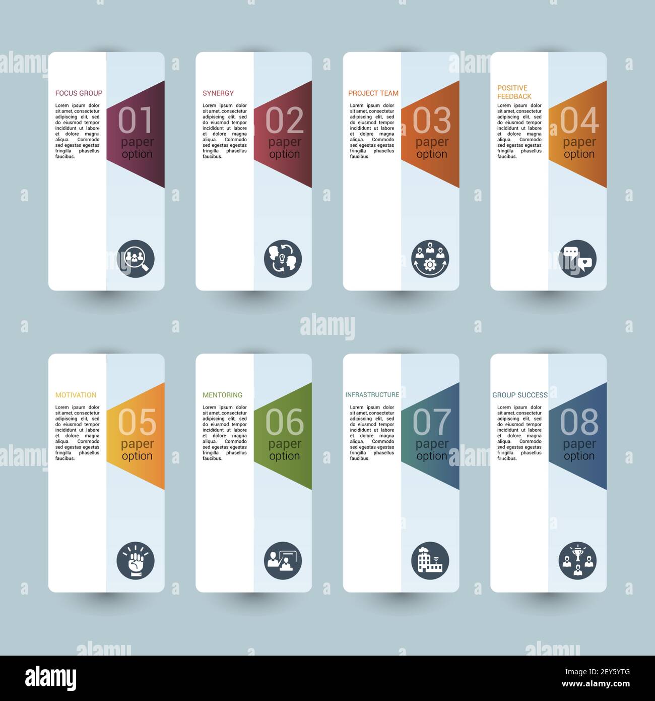 Infographic Team Building template. Icons in different colors. Include ...